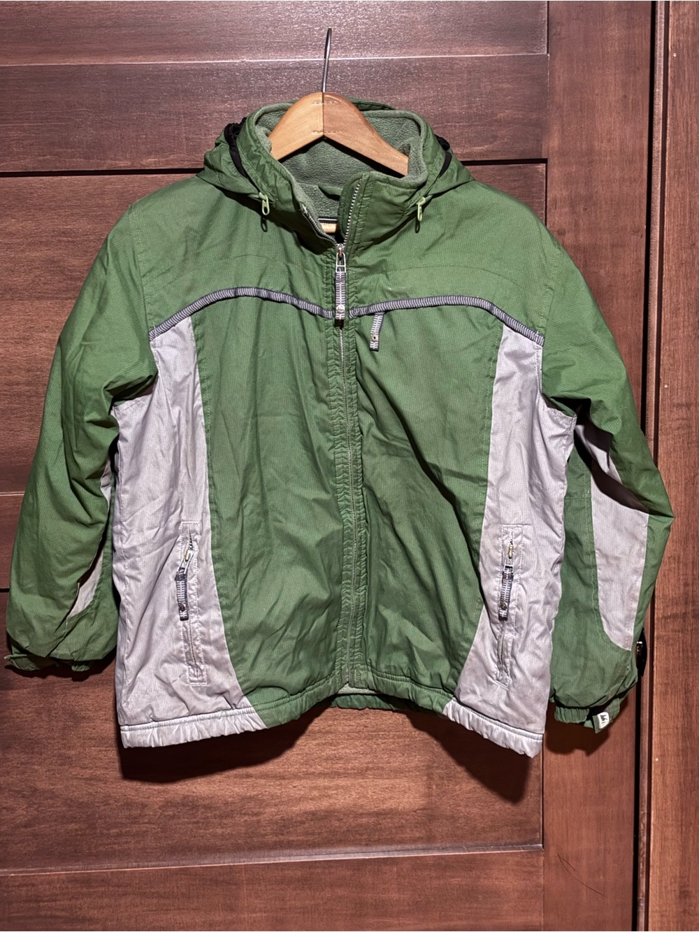 REI Green and Light Gray Hooded Kids Puffer Jacket L (12/14)